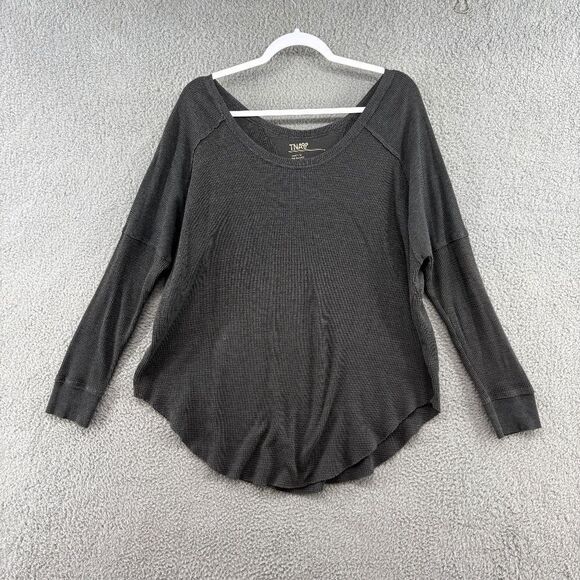 Aritzia TNA Size Large Alder Thermal Waffle Knit Long Sleeve Gray Relaxed Fit - Picture 1 of 9